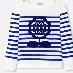 Jacadi Blue and White Striped Long Sleeve Tee